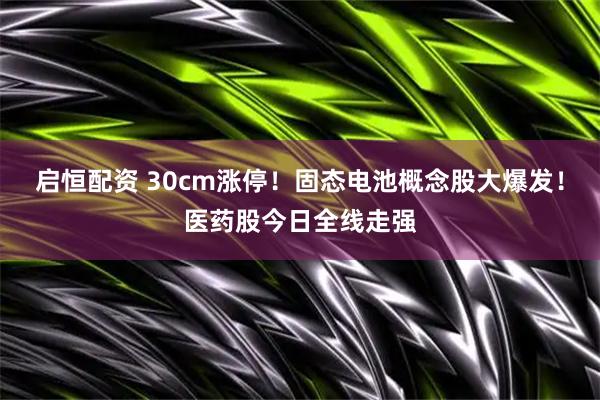 启恒配资 30cm涨停！固态电池概念股大爆发！医药股今日全线走强